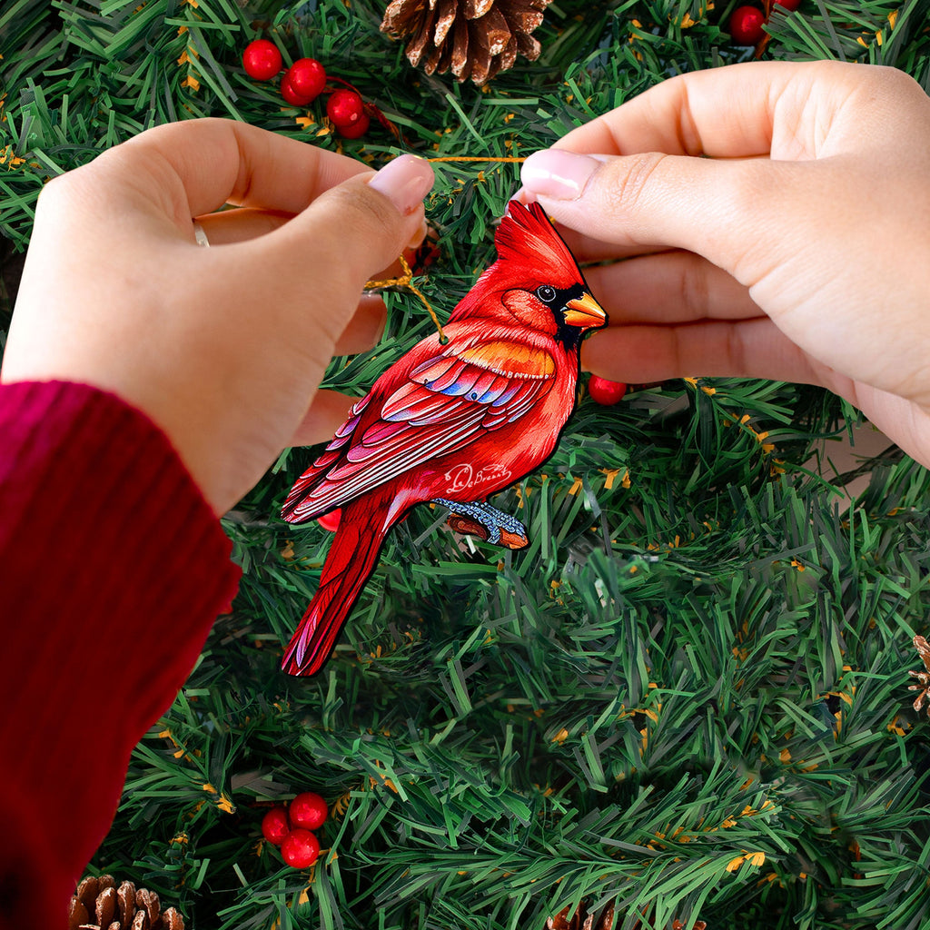 Cardinals Decorative Eco Wood Ornaments Set of 3 by G. Debrekht - Nature Wildlife Decor - 8091000-S3