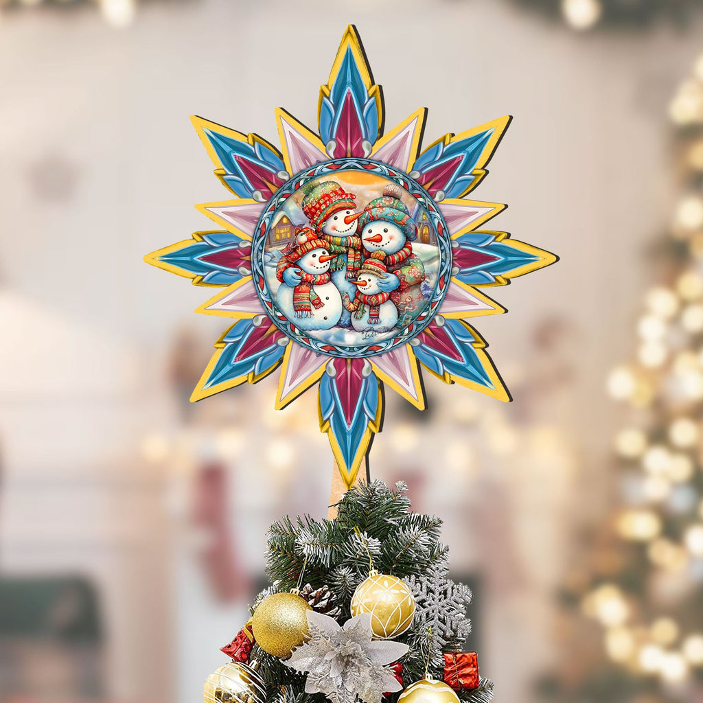 Snowman Family Star Tree Topper Wooden Decor by G. Debrekht - Santa Snowman Christmas Decor - 89511