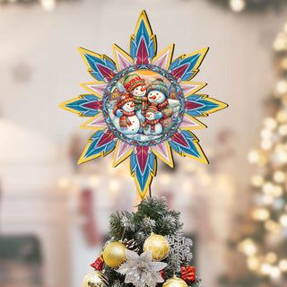 Snowman Family Star Tree Topper Wooden Decor by G. Debrekht - Santa Snowman Christmas Decor - 89511