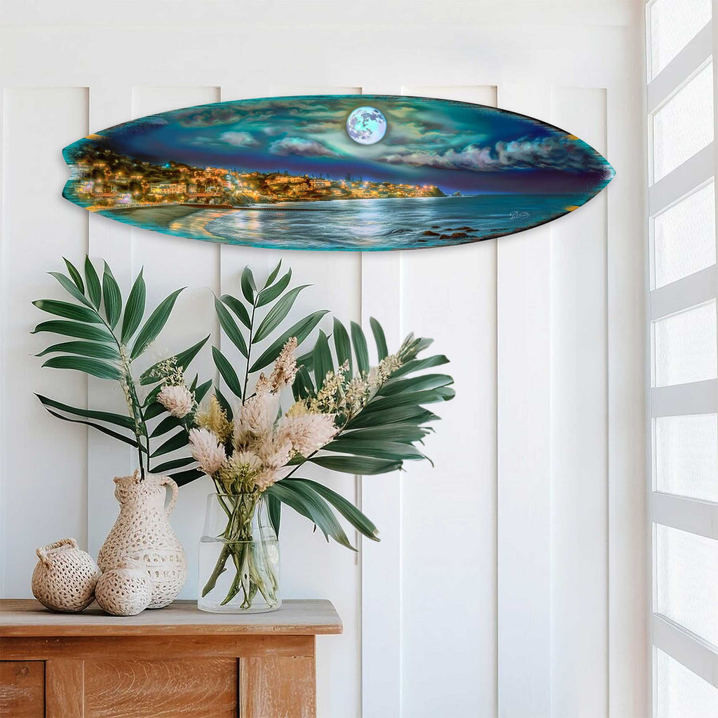 Surfboard Coastal Wall Art - Full Moon Night Wall Art by G. DeBrekht - Coastal Holiday Decor - 8490137HS