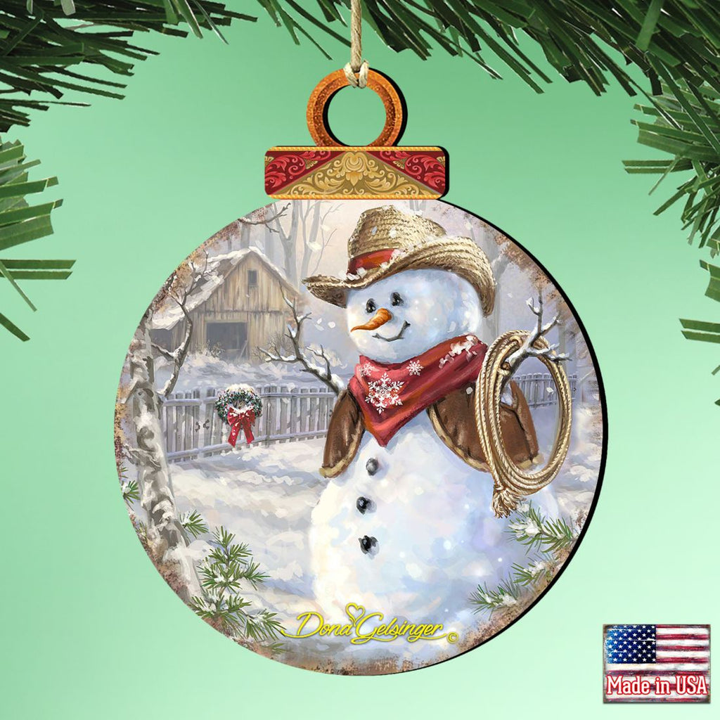 Cowboy Snowman Wooden Ornaments by Gelsinger - Christmas Santa Snowman Decor - 8021115-1541