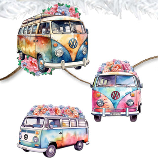 Surf Vans Clip-On Eco Wood Decorative Ornaments Set of 3 by G. Debrekht - Christmas Decor - 8091040C-S3