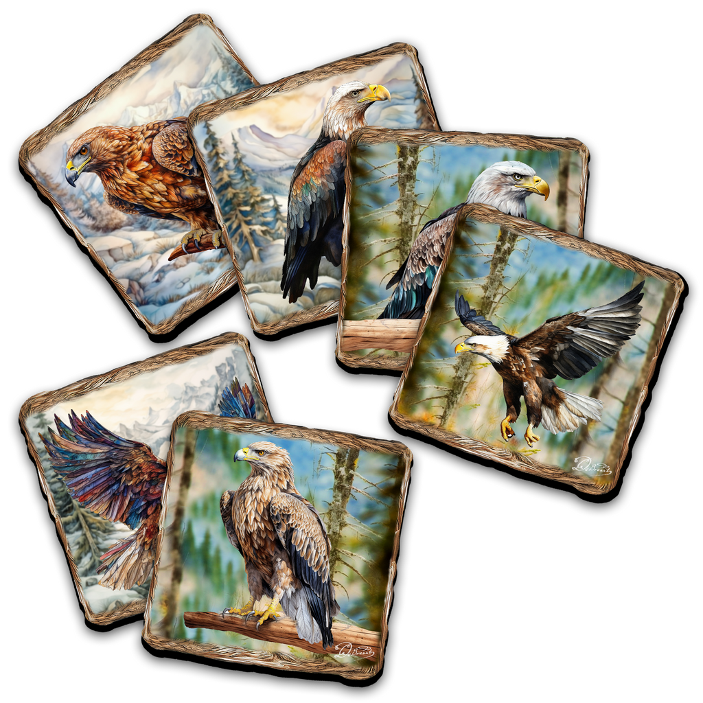 Eagles Wooden Cork Placemat and Coasters Gift Set of 7 by Nature Wonders Nature Wildlife Decor - 85406C-S7