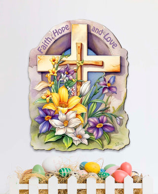 Faith, Hope, and Love Cross Holiday Door Decor by G. Debrekht - Easter Spring Decor - 8688160H