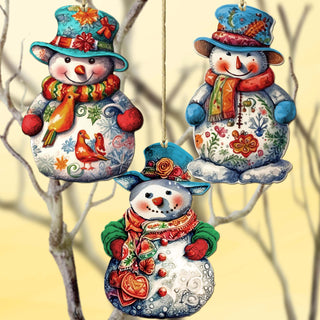 Snowman Decorative Eco Wood Ornaments Set of 3 by G. Debrekht - Christmas Decor - 8091023-S3