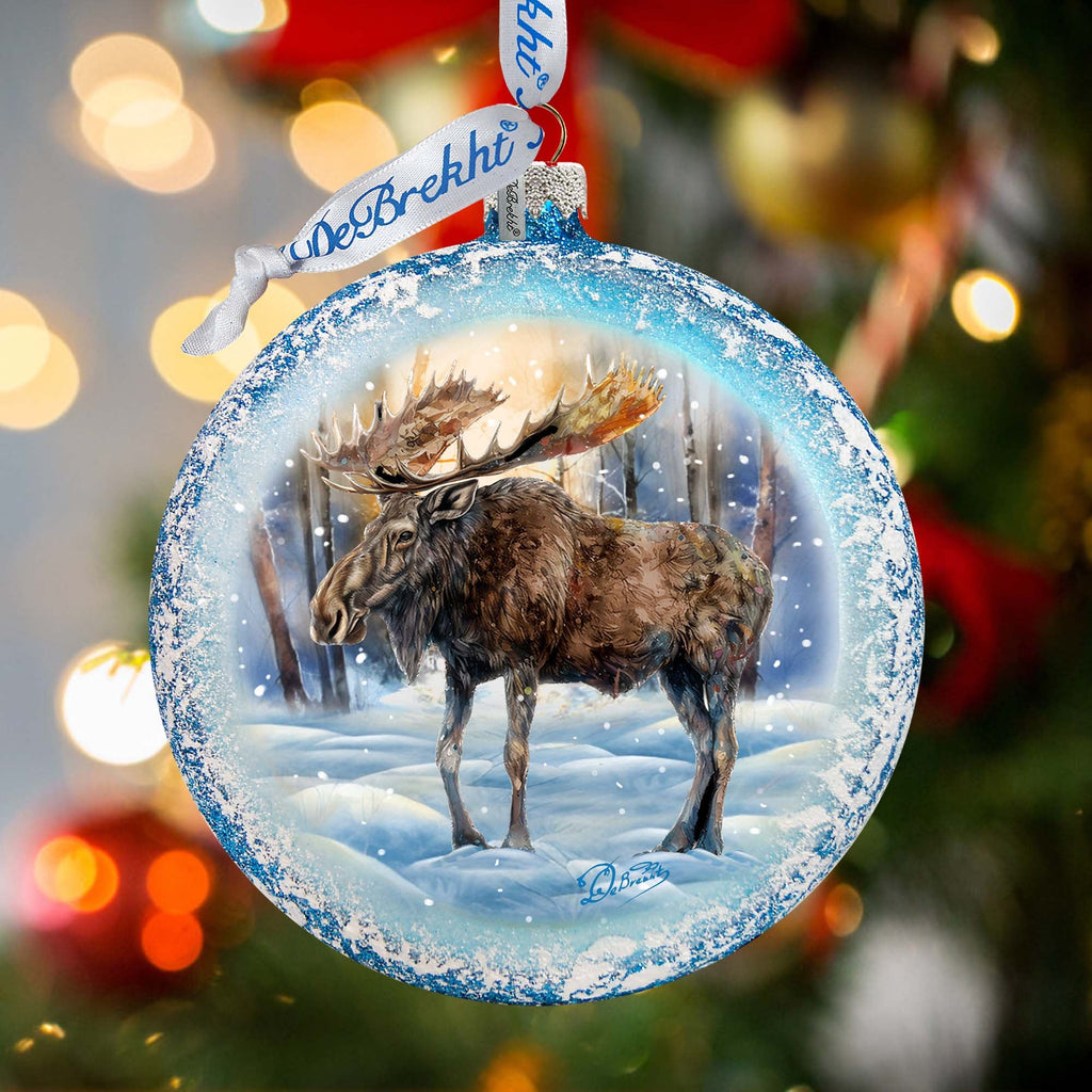 In the Heart of the Forest - Moose Medallion Glass Ornament by G. Debrekht - Wildlife Holiday Decor - 73383