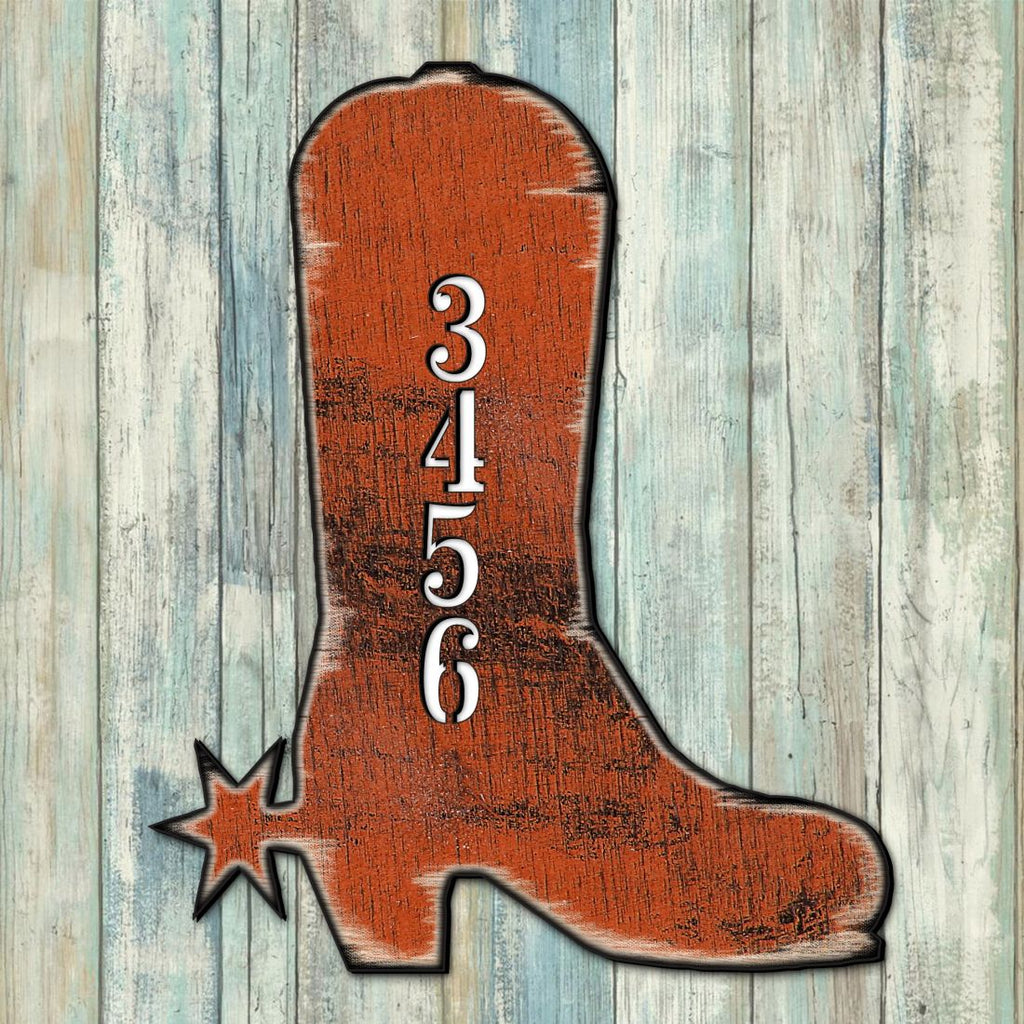 Cowboy Boots Wooden Personalized House Number Sign - Love Family Kids Decor - Handcrafted Wooden Handcrafted Wooden Address Sign - MA989142