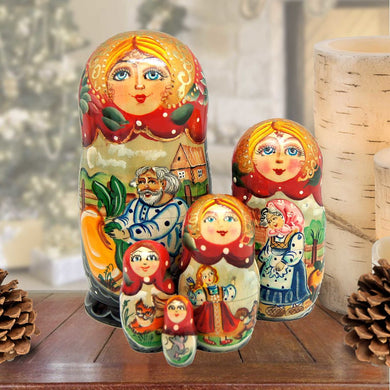 Turnip Family Matreshka Nesting Hand-Painted Dolls Set of 5 by G. DeBrekht - Christmas Decor - 120052