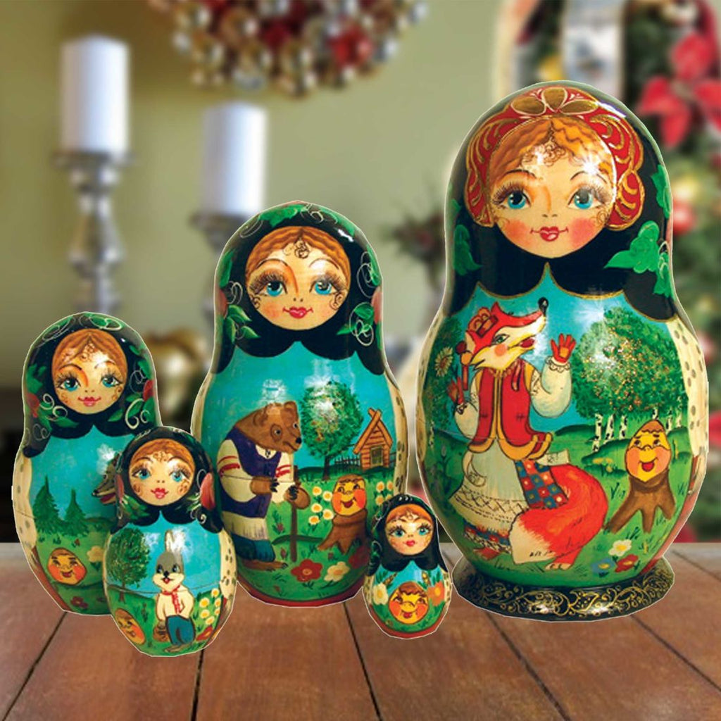 Gingerbread Matreshka Nesting Hand-Painted Doll Set of 5 by G. DeBrekht - Wildlife Holiday Decor - 120051