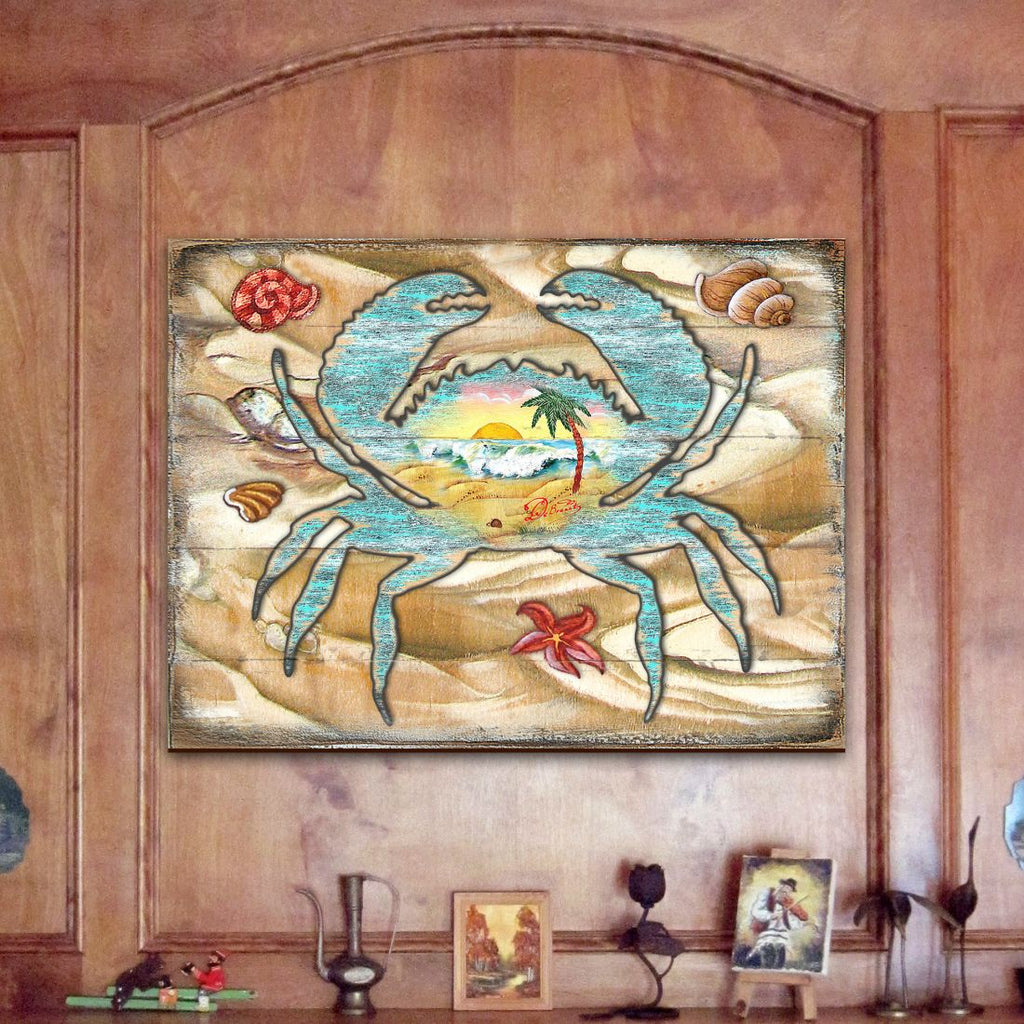 Vintage Spada Crab Wooden Coastal Wall Art by Nature Wonders - Coastal Sea-Life Decor - 95224-1B
