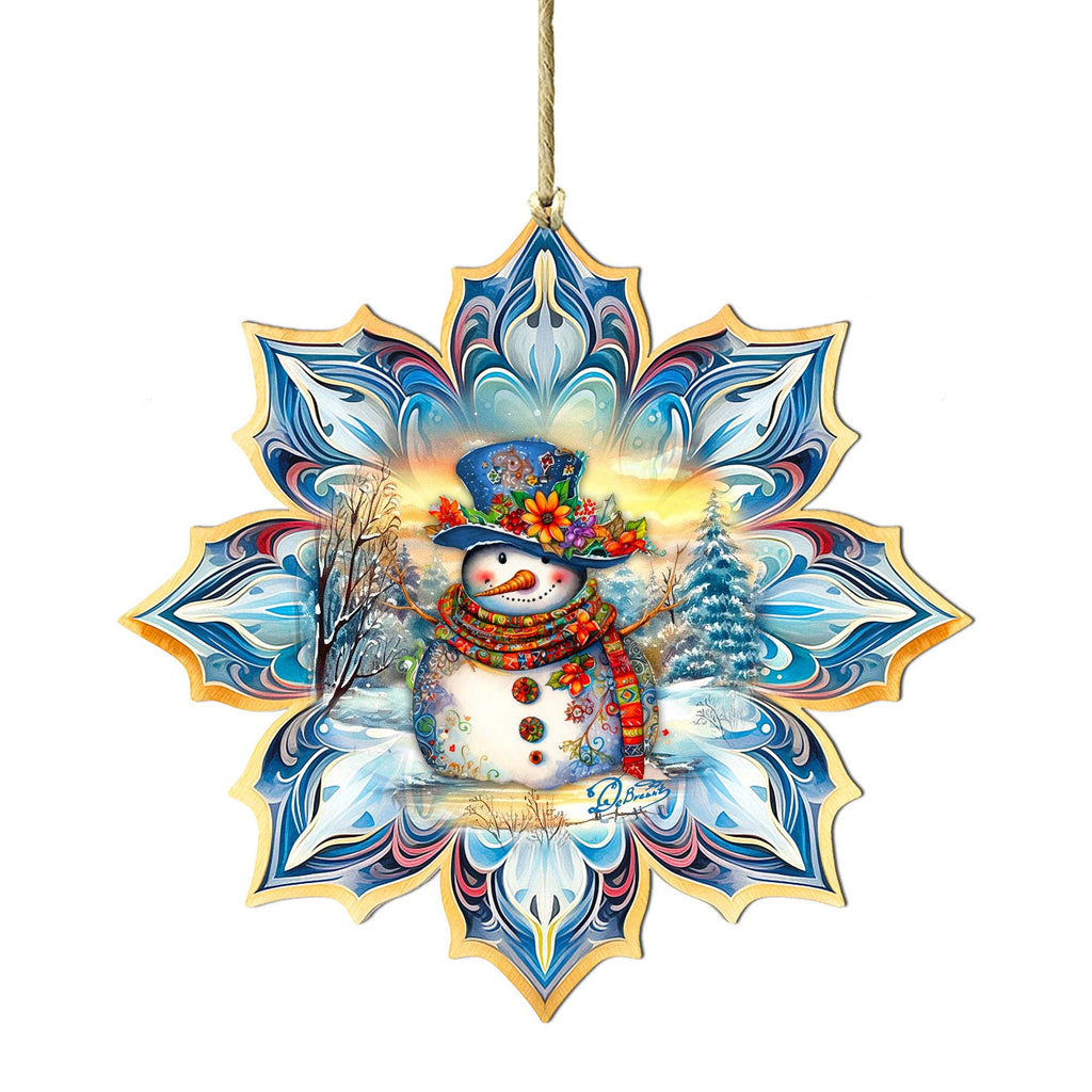 Snowman's Family Snowflake Large Wooden Ornament by G. Debrekht - Christmas Santa Snowman Decor - 8688428M