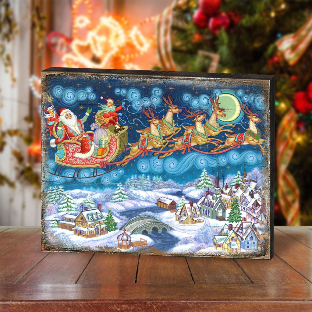 Up-Up and Away Santa Wooden Wall Art by G. DeBrekht - Christmas Santa Snowman Decor - 8151062B