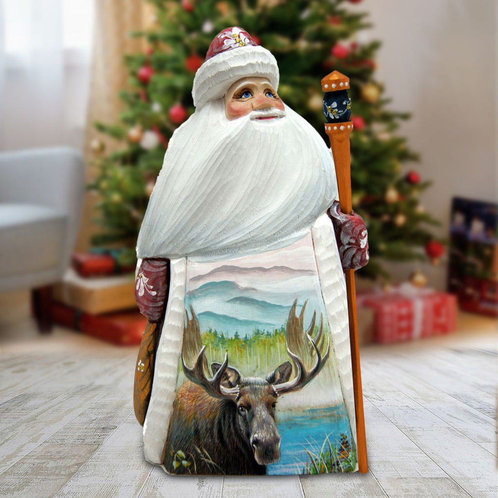 Santa Moose Hand-Painted WOODCARVED Masterpiece by G. DeBrekht - Wildlife Holiday Decor - 821554