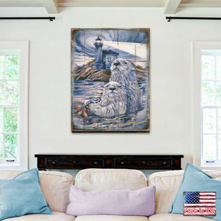 Starlight Otter Lighthouse Wooden Wall Art by J. Bergsma - Nature Wildlife Decor - 8592572BP-JB