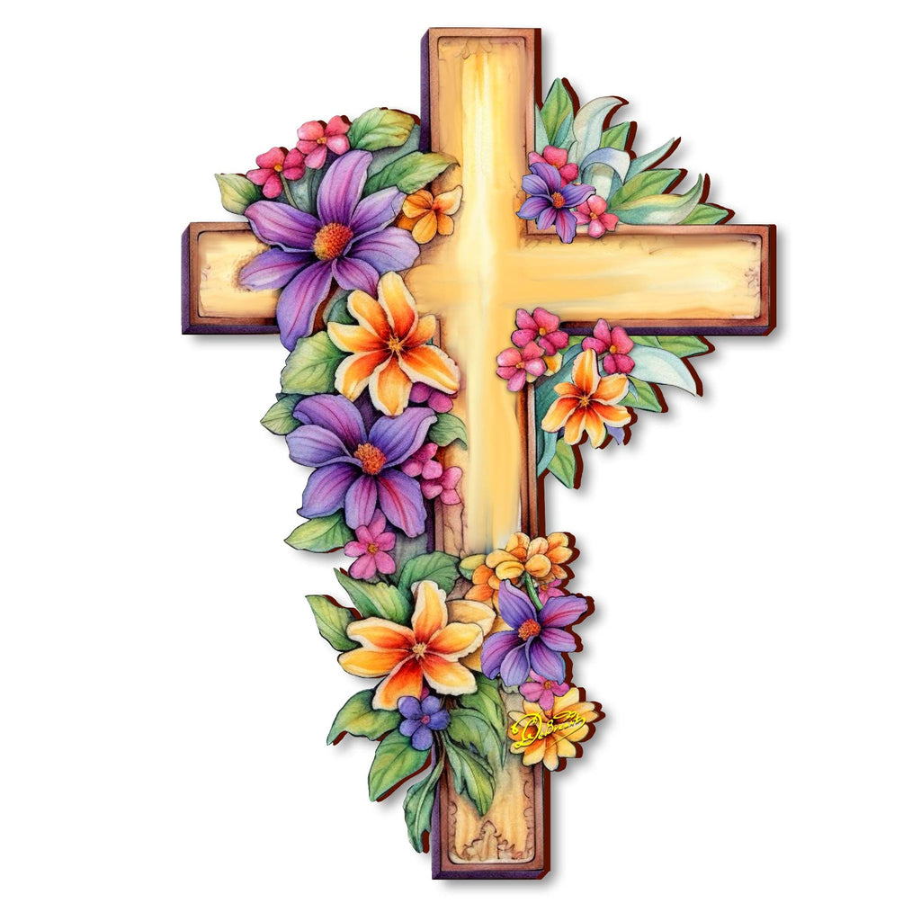 Garden Serenity Wooden Cross by G. Debrekht - Easter Spring Decor - 88168