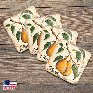 Pears Wooden Cork Coasters Gift Set of 4 by Nature Wonders - Nature Wildlife Decor - 8198631C-S4