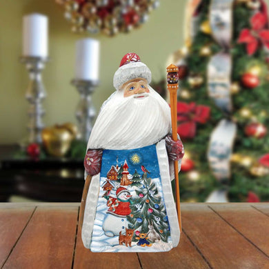 Frosty and the Christmas Tree Hand-Painted WOODCARVED Figurine by G. DeBrekht - Christmas Santa Snowman Decor - 8209012