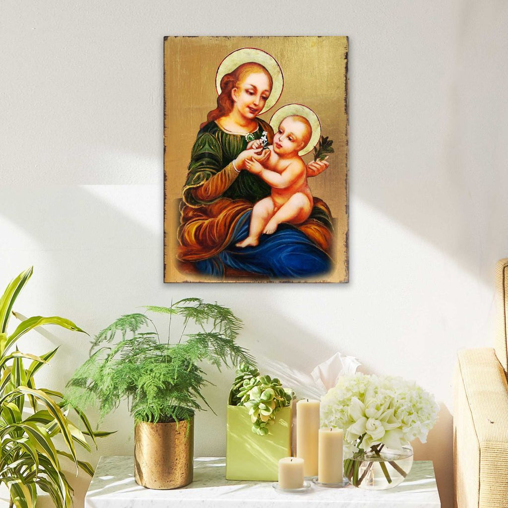 Virgin Mary Directress Wooden Gold Plated Religious Christian odox Sacred Icon - Inspirational Icon Decor - 85031