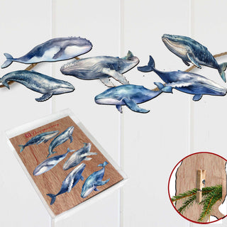 Coastal Giants Humpback Whales Clip-On Eco Wood Decorative Ornaments Set of 6 by G. Debrekht - Wildlife Decor - 8090103C-S6