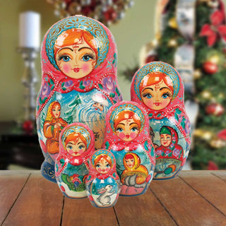 Father Frost Matreshka Stacking Hand-Painted Dolls Set of 5 by G. DeBrekht - Christmas Decor - 1300951