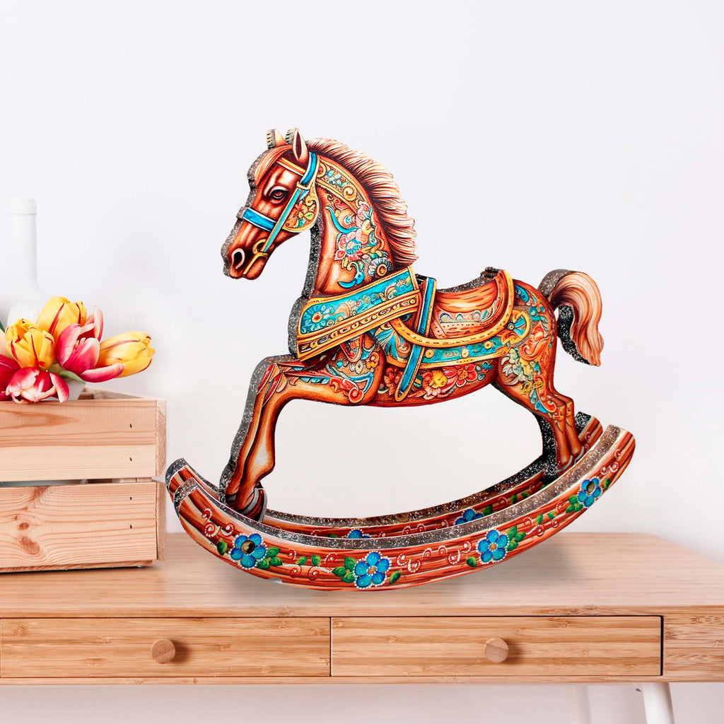Enchanting Rocking Horse Limited Edition Wooden Figurine by G. Debrekht - Christmas Centerpiece Decor - 89308
