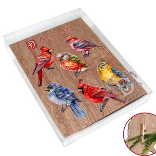 Winter Birds Clip-On Eco Wood Decorative Ornaments Set of 6 by G. Debrekht - Christmas Decor - 8090005C-S6