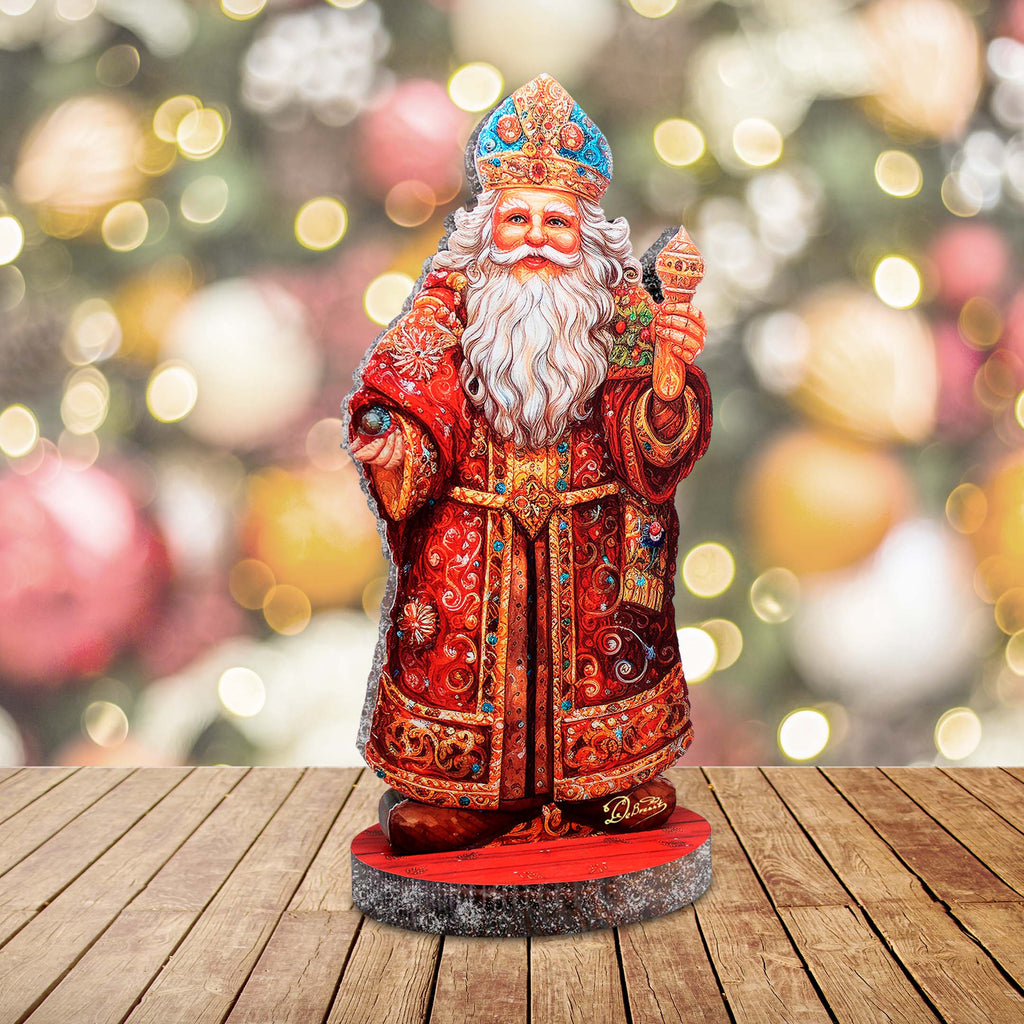 Festive Santa Limited Edition Centerpiece Wooden Figurine by G. Debrekht - Christmas Santa Snowman Decor - 89321