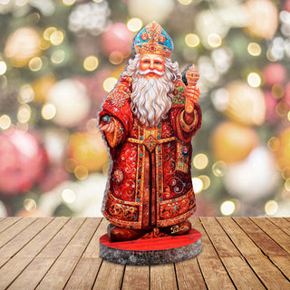 Festive Santa Limited Edition Centerpiece Wooden Figurine by G. Debrekht - Christmas Santa Snowman Decor - 89321