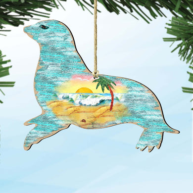 Sea Lions Wooden Ornaments by G. DeBrekht - Coastal Holiday Decor - 8198532