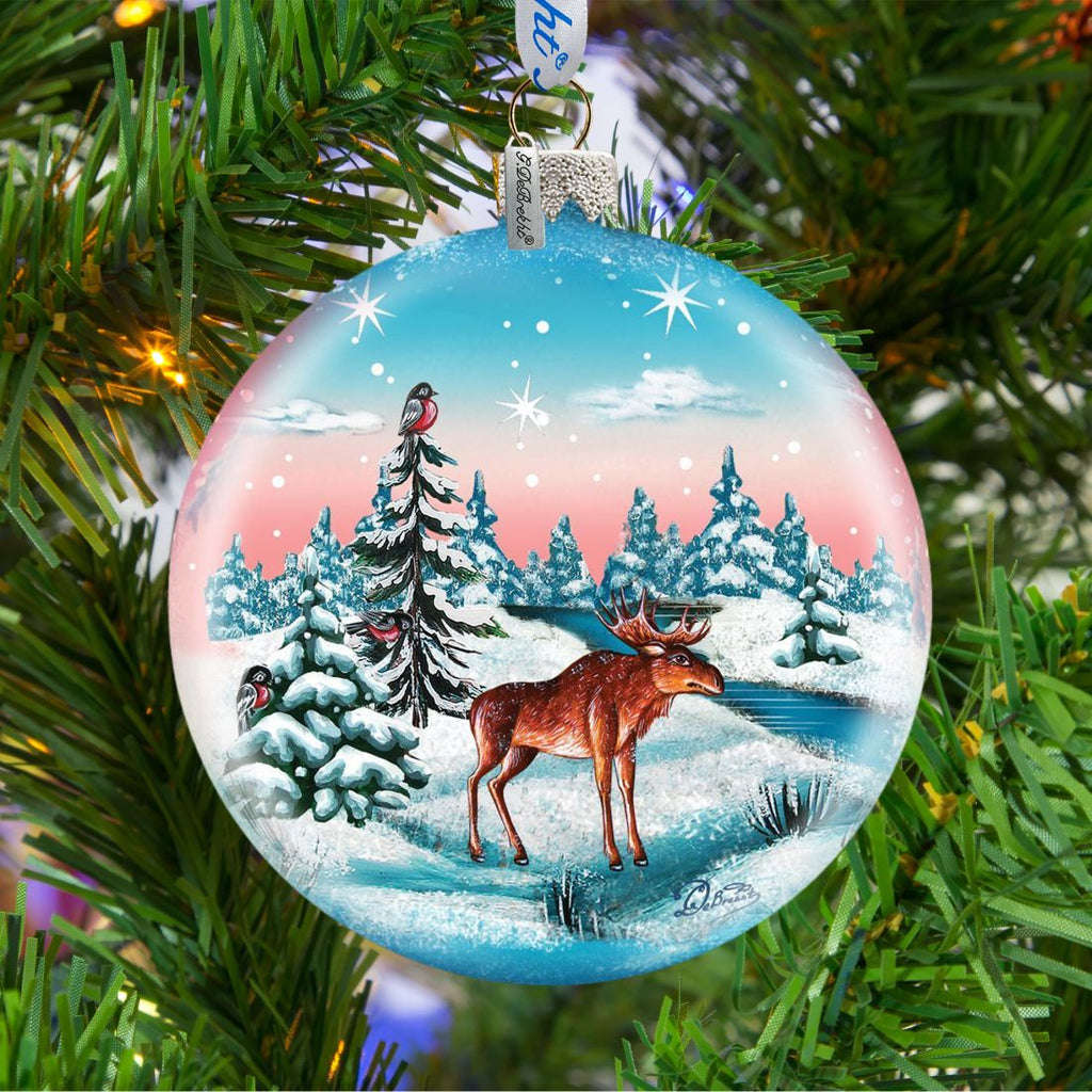 Winter Moose Ball Glass Ornament by G. DeBrekht - Wildlife Holiday Decor - 73417