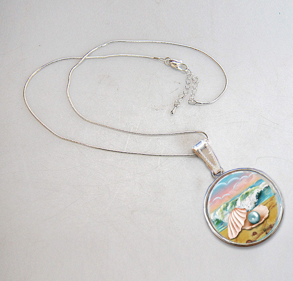 Sea Shell Pearl Silver-Plated Mother of Pearl Jewelry Pendant Necklace - 44054