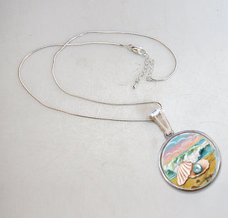 Sea Shell Pearl Silver-Plated Mother of Pearl Jewelry Pendant Necklace - 44054