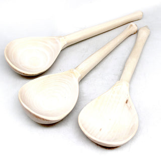 Wooden Spoons 3-Piece Set - Old World Unpainted Natural Wood 8-Inch Kitchenware and Home Decor - Handmade from Linden Wood Ready to be Painted or Perfect as a Gift Make-It-Take-It