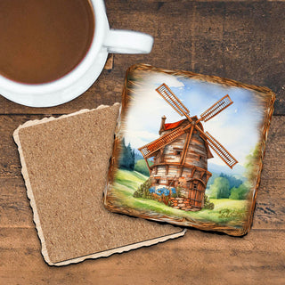 Windmills Wooden Cork Coasters Gift Set of 4 by Nature Wonders - Nature Wildlife Decor - 95406C-S4