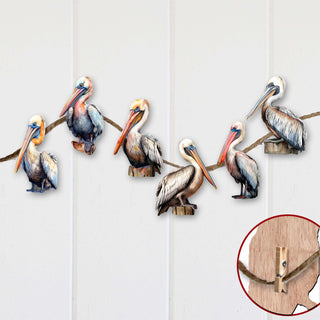 Pelicans Clip-On Eco Wood Decorative Ornaments Set of 6 by G. Debrekht - Christmas Decor - 8090014C-S6