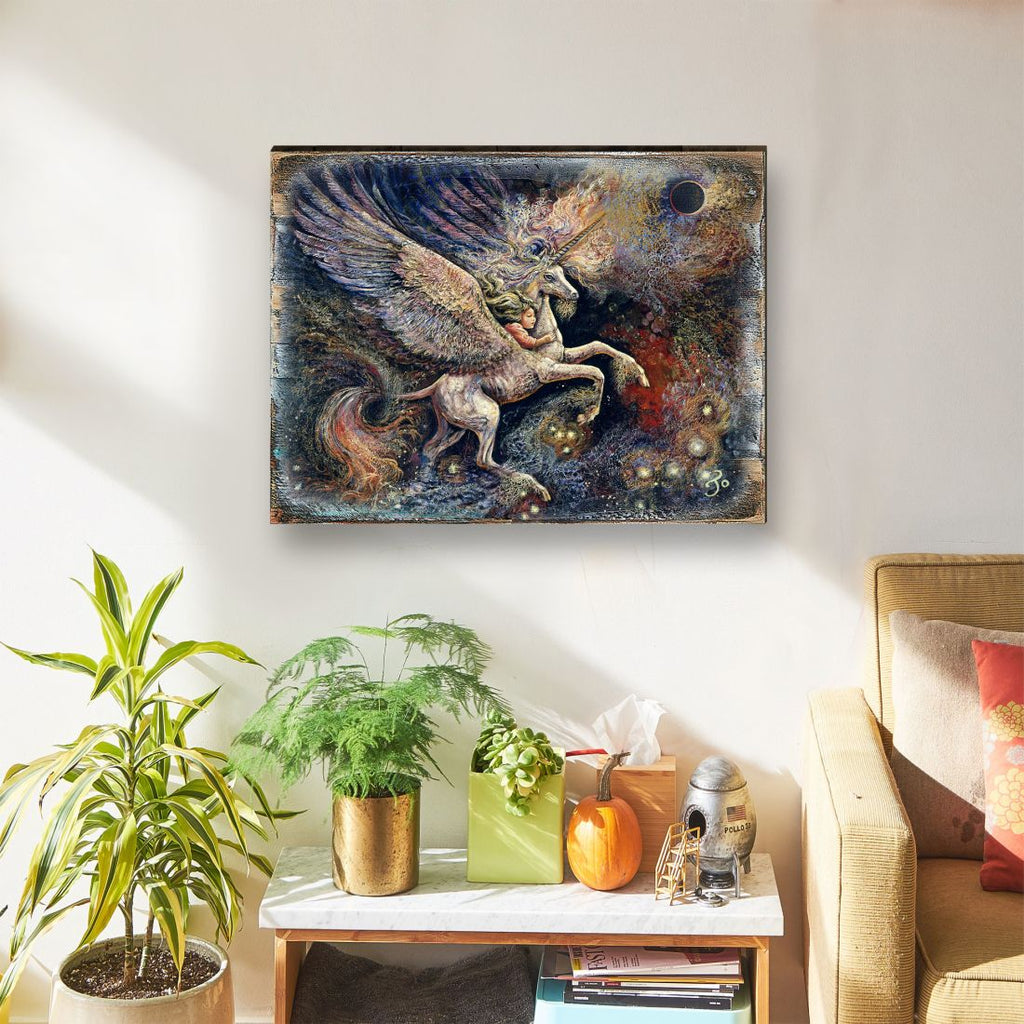 Unicorn Pegasus Fantasy Wooden Wall Art by Josephine Wall - Fantasy Decor - 852140-JW