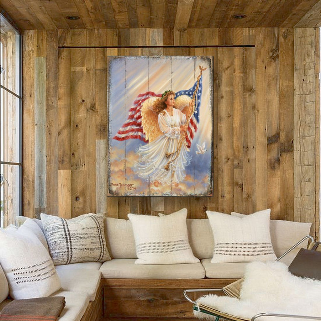 American Angel Art Wooden Wall Art by D. Gelsinger - American Patriotic Decor - 95655B-0107