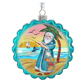 Santa with Shells Wreath Glass Ornament by G. DeBrekht - Coastal Holiday Decor - 759-041