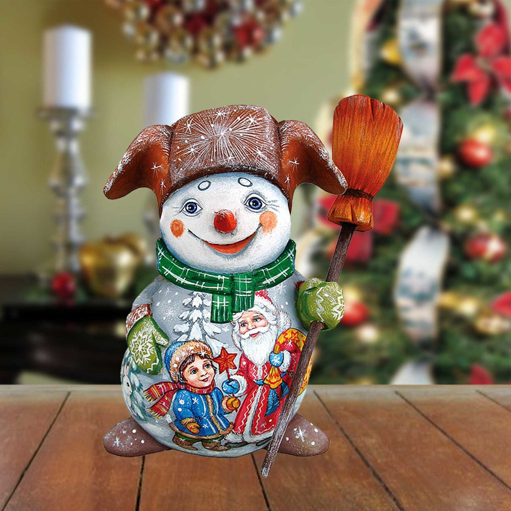 Santa Snowman with Kids Hand-Painted WOODCARVED Masterpiece by G. DeBrekht - Christmas Santa Snowman Decor - 8215893 *** PRE-ORDER - Handmade Just for You! ***