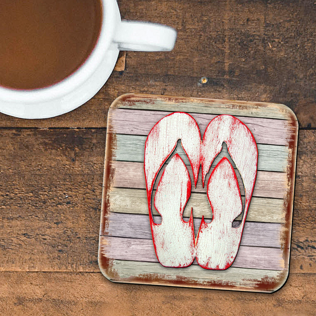 Flip Flops Coastal Wooden Cork Coasters Gift Set of 4 by Nature Wonders - Coastal Sea-Life Decor - 8198523-9C-S4