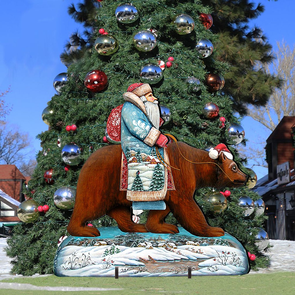 Grizzly Bear Santa Holiday Outdoor Scene by G. DeBrekht - Christmas Decor - 8151128F