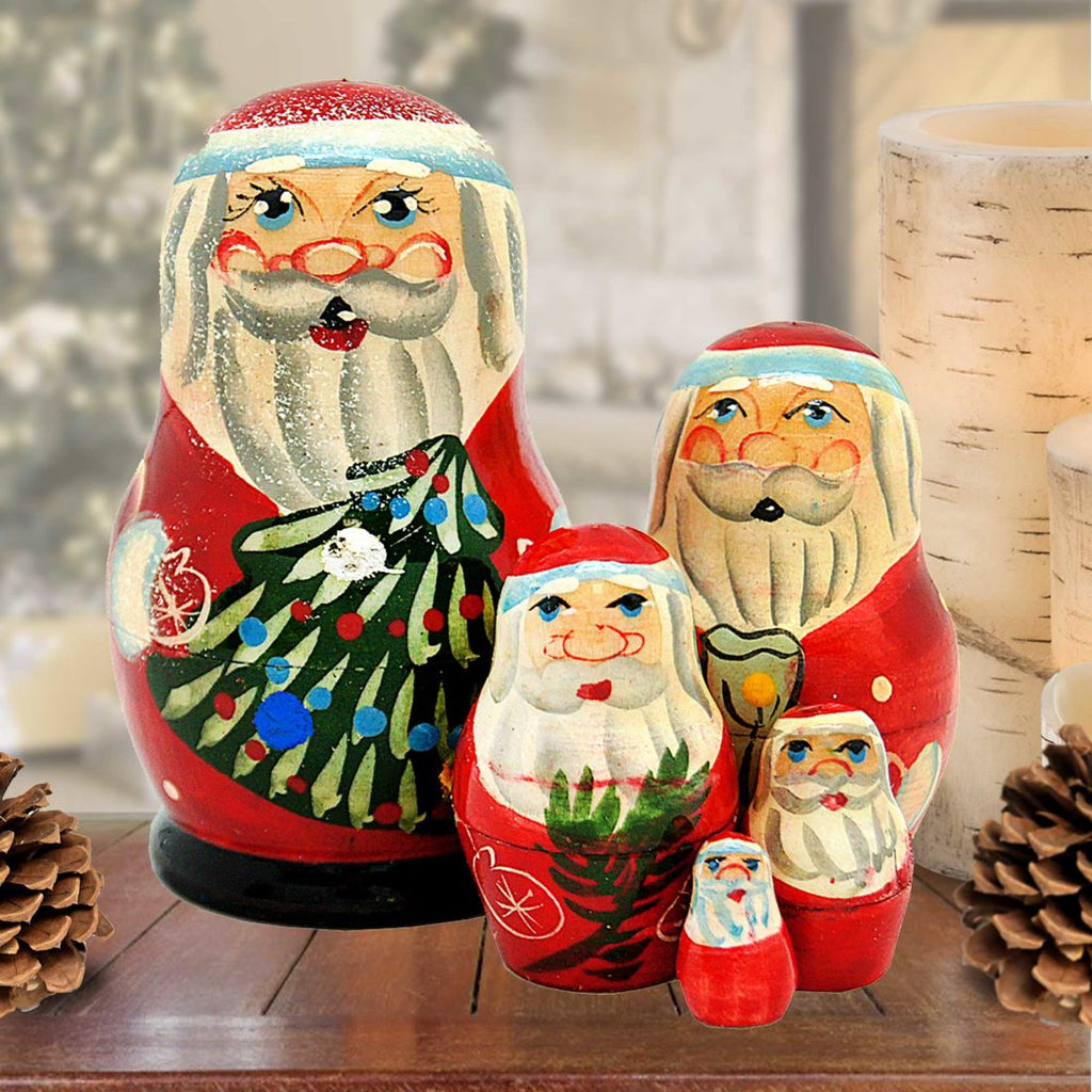 Santa Matreshka Nesting Hand-Painted Doll Set of 5 by G. DeBrekht - Christmas Santa Snowman Decor - 110150
