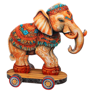 Enchanting Elephant on Wheels Limited Edition Wooden Figurine by G. Debrekht - Christmas Centerpiece Decor - 89309