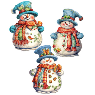 Snowman Clip-On Eco Wood Decorative Ornaments Set of 3 by G. Debrekht - Christmas Decor - 8091023C-S3