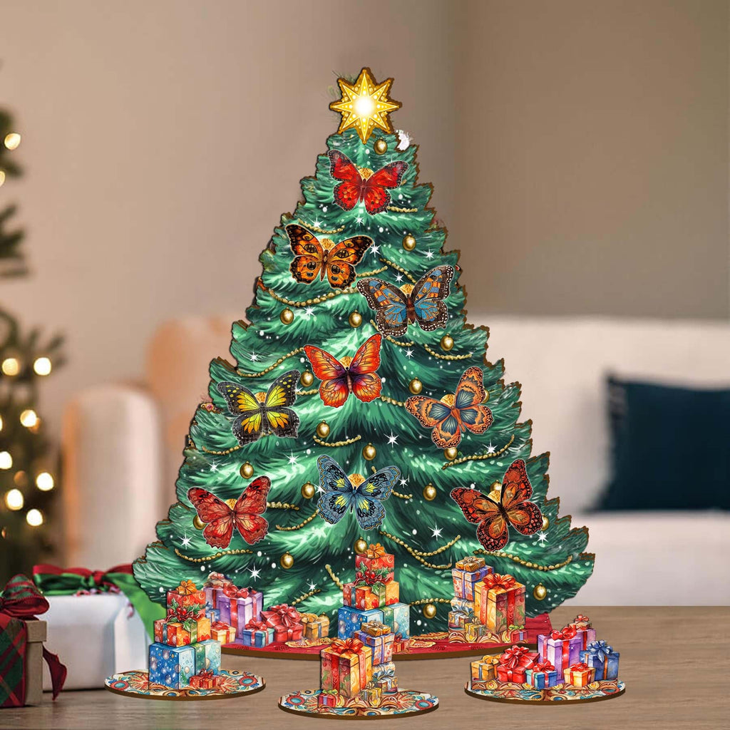 Butterfly Christmas Tree Eco Wood Set by G.DeBrekht Christmas Decor - 8091510