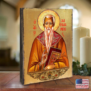 Saint Charalambous Wooden Gold Plated Religious Christian Sacred Icon - Inspirational Icon Decor - 85055