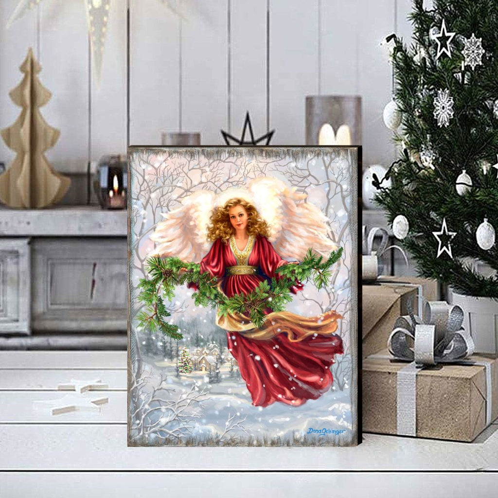 Snowfall Angel Art Wooden Wall Art by D. Gelsinger - Nativity Holiday Decor - 95681B-DG