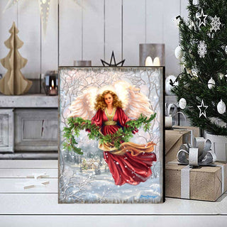 Snowfall Angel Art Wooden Wall Art by D. Gelsinger - Nativity Holiday Decor - 95681B-DG