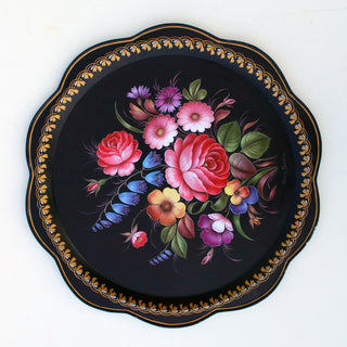 One-of-a-Kind Authentic Zhostovo Metal Tray Hand-Painted by Tatiana Sholokhova - Functional Kitchenware and Unique Wall Decor