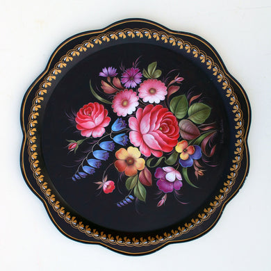 One-of-a-Kind Authentic Zhostovo Metal Tray Hand-Painted by Tatiana Sholokhova - Functional Kitchenware and Unique Wall Decor